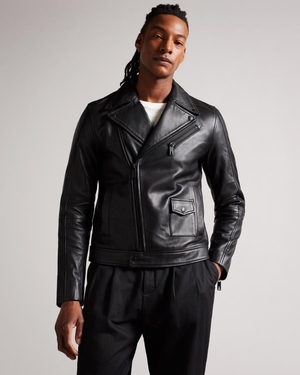 Veste Ted Baker Leather Biker Noir Homme | SUW-28414668